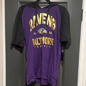 NWT Baltimore Ravens Purple & Black Hooded Tee with Gold Logo
